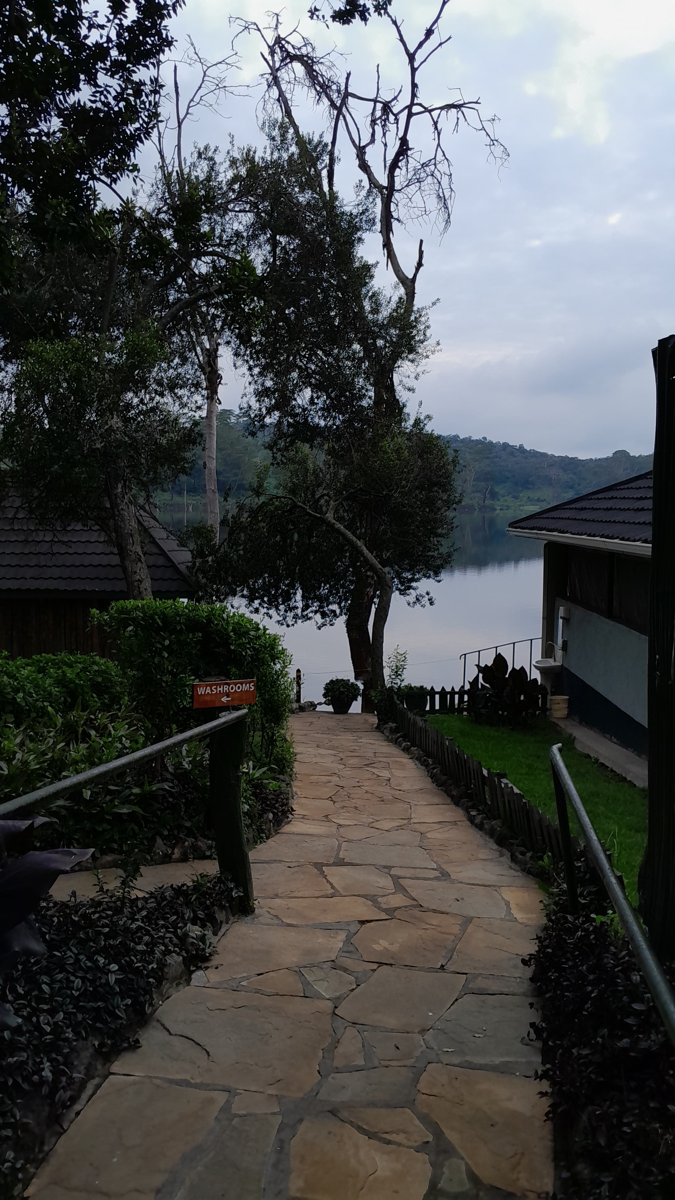 A pathway to crater lake tented camp restaurant